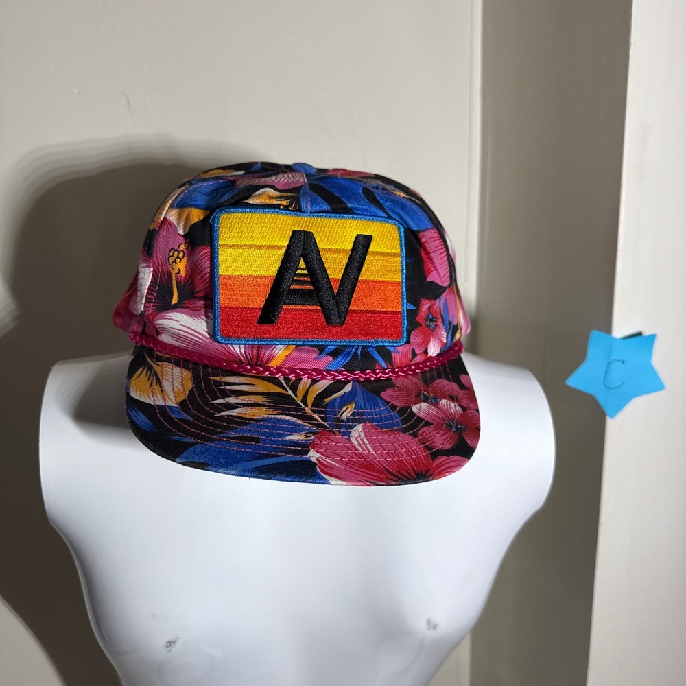 Aviator Nation Trucker Hat Tropical Floral Retro Logo Pink Blue OSFA - Picture 2 of 5